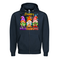 Navy happy hallothanksmas gnomes Zipper Hoodie - texasbilliewilder