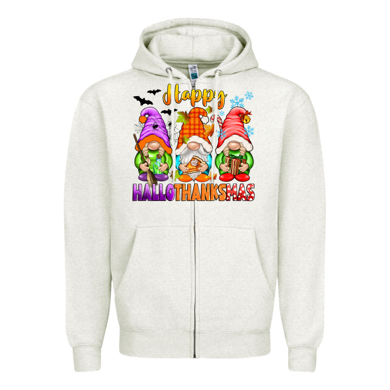Happy Hallothanksmas Gnomes Zipper Hoodie by texasbilliewilder | Teevron