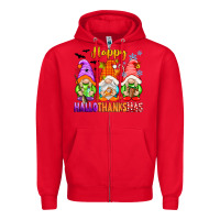 Red happy hallothanksmas gnomes Zipper Hoodie - texasbilliewilder