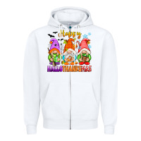 White happy hallothanksmas gnomes Zipper Hoodie - texasbilliewilder