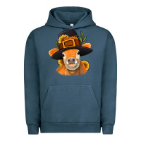 Pigment Midnight Navy Thanksgiving Cow Urban Hoodie - NancyCooperArtShop