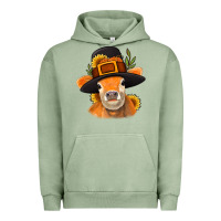 Pigment Oil Green Thanksgiving Cow Urban Hoodie - NancyCooperArtShop