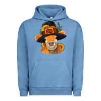 Pigment Pebble Blue Thanksgiving Cow Urban Hoodie - NancyCooperArtShop