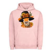 Pigment Salmon Thanksgiving Cow Urban Hoodie - NancyCooperArtShop