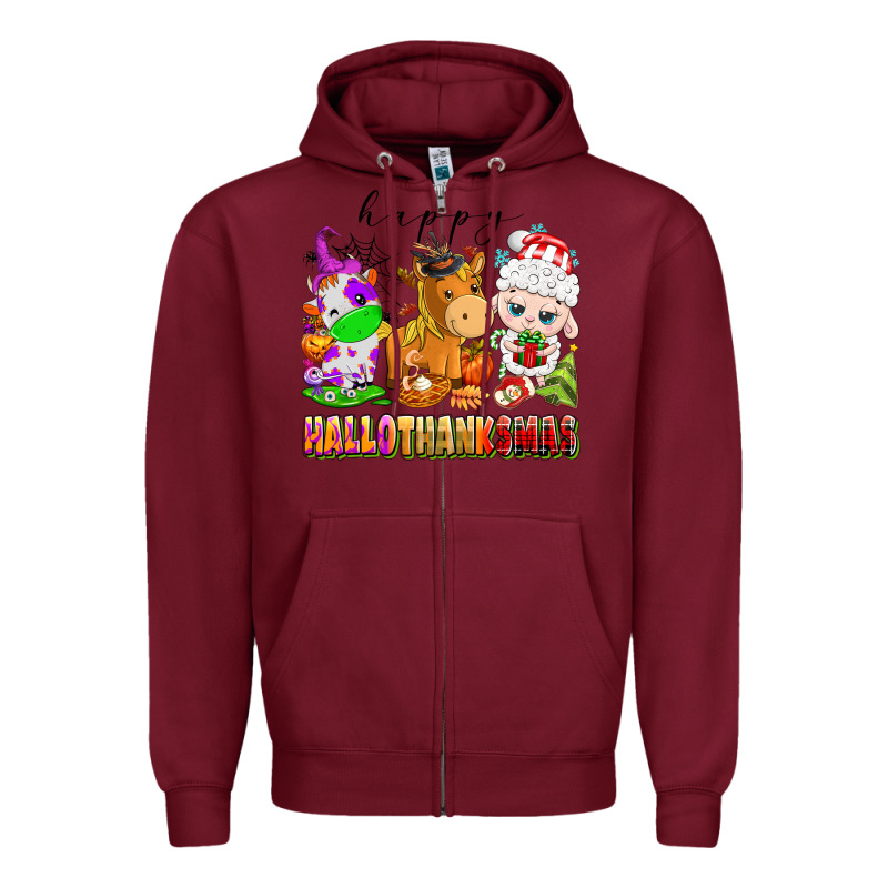 Happy Hallothanksmas Farm Animals Zipper Hoodie by texasbilliewilder | Teevron