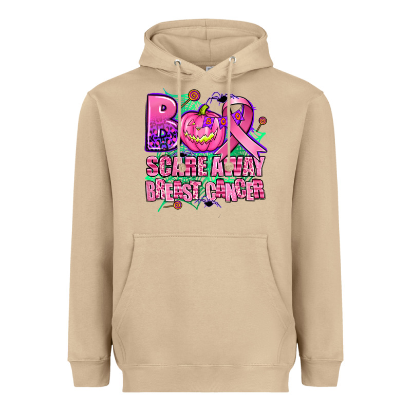 Halloween Boo With Cancer Ribbon Breast Cancer Sca Heavyweight Hoodie by AdoDesignShop | Teevron