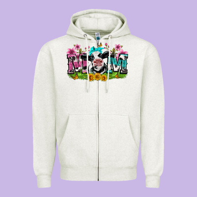 Mom With Cow Zipper Hoodie Designed By Zillion Design Studio