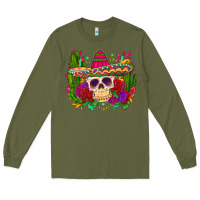 Army Green mexican skull Long Sleeve Tee - Zillion Design Studio