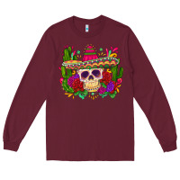 Burgundy mexican skull Long Sleeve Tee - Zillion Design Studio