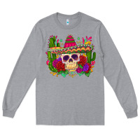 Heather Grey mexican skull Long Sleeve Tee - Zillion Design Studio