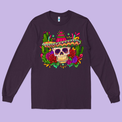 Mexican Skull Long Sleeve Tee Designed By Zillion Design Studio