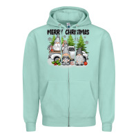 Seafoam merry christmas gnomies Zipper Hoodie - texasbilliewilder