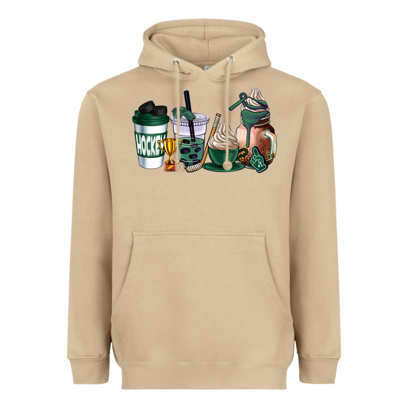 Hunter Green Hockey Coffee Cups Heavyweight Hoodie by AdoDesignShop | Teevron