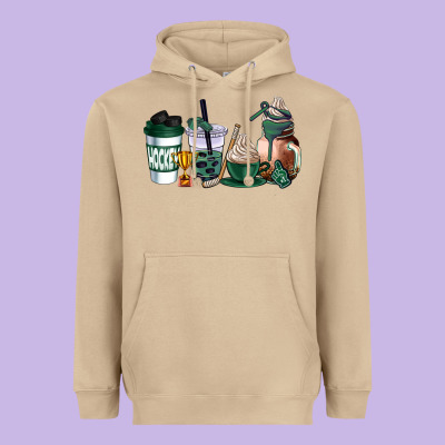 Hunter Green Hockey Coffee Cups Heavyweight Hoodie Designed By Adodesignshop