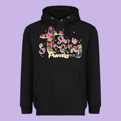 She Is Strong Proverbs 31 25 Heavyweight Hoodie Designed By Jahusdesignshop