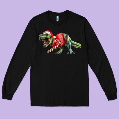 Long Sleeve Tee t rex christmas