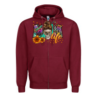 Burgundy mom life with skull Zipper Hoodie - Zillion Design Studio