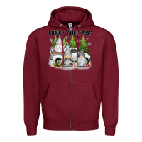 Burgundy merry christmas gnomies Zipper Hoodie - texasbilliewilder