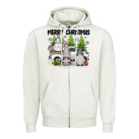 Oatmeal Heather merry christmas gnomies Zipper Hoodie - texasbilliewilder
