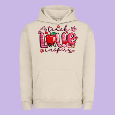 Teach Love Inspire Valentines Day Urban Hoodie Designed By Maliassmallbusiness