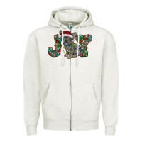Oatmeal Heather french bulldog christmas joy Zipper Hoodie - RanaPortraitStore