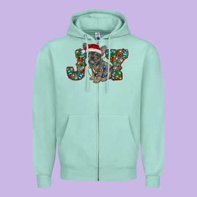 French Bulldog Christmas Joy Zipper Hoodie Designed By Ranaportraitstore