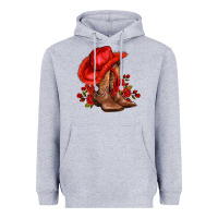 Heather Grey valentines day cowboy boots red  and roses Heavyweight Hoodie - AdoDesignShop