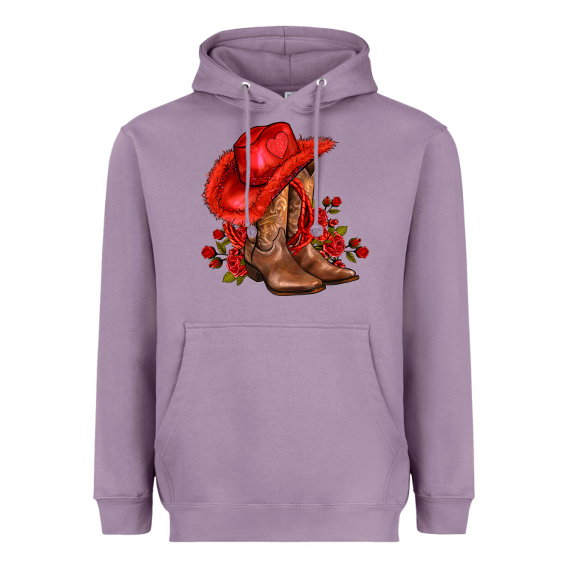 Valentines Day Cowboy Boots Red  And Roses Heavyweight Hoodie by AdoDesignShop | Teevron