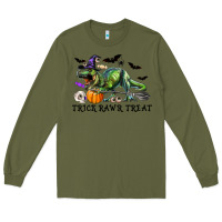 Army Green T-Rex Trick Rawr Treat Long Sleeve Tee - RanaPortraitStore