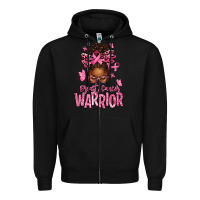 Black brest cancer warrior afro messy bun Zipper Hoodie - texasbilliewilder