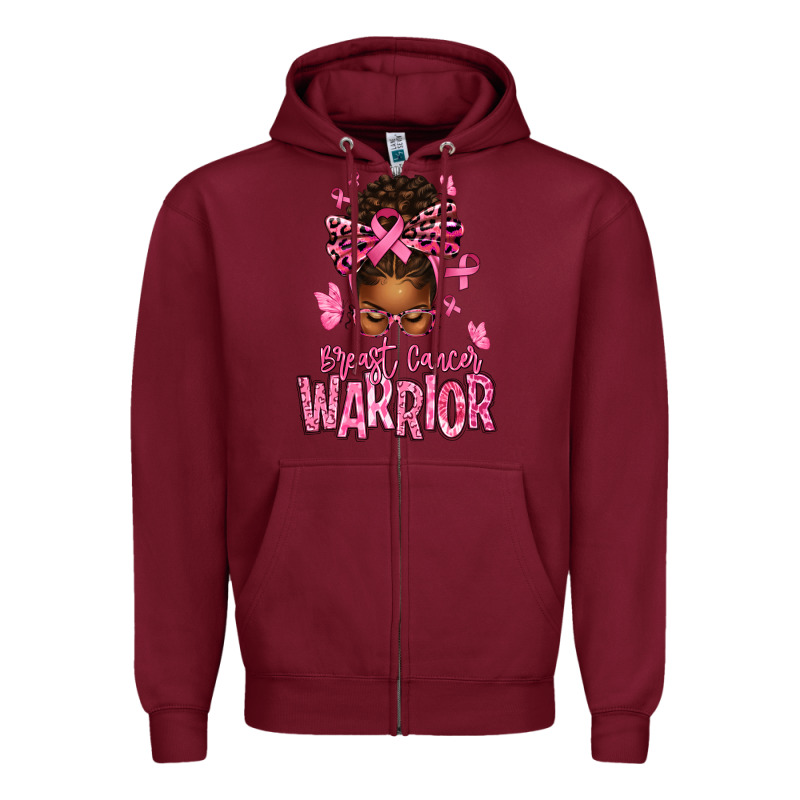 Brest Cancer Warrior Afro Messy Bun Zipper Hoodie by texasbilliewilder | Teevron