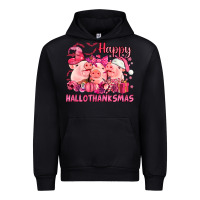 Black Happy Hallothanksmas Pigs pink Urban Hoodie - NancyCooperArtShop