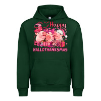Forest Green Happy Hallothanksmas Pigs pink Urban Hoodie - NancyCooperArtShop