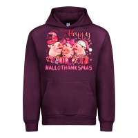 Mauve Wine Happy Hallothanksmas Pigs pink Urban Hoodie - NancyCooperArtShop