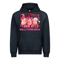 Navy Happy Hallothanksmas Pigs pink Urban Hoodie - NancyCooperArtShop