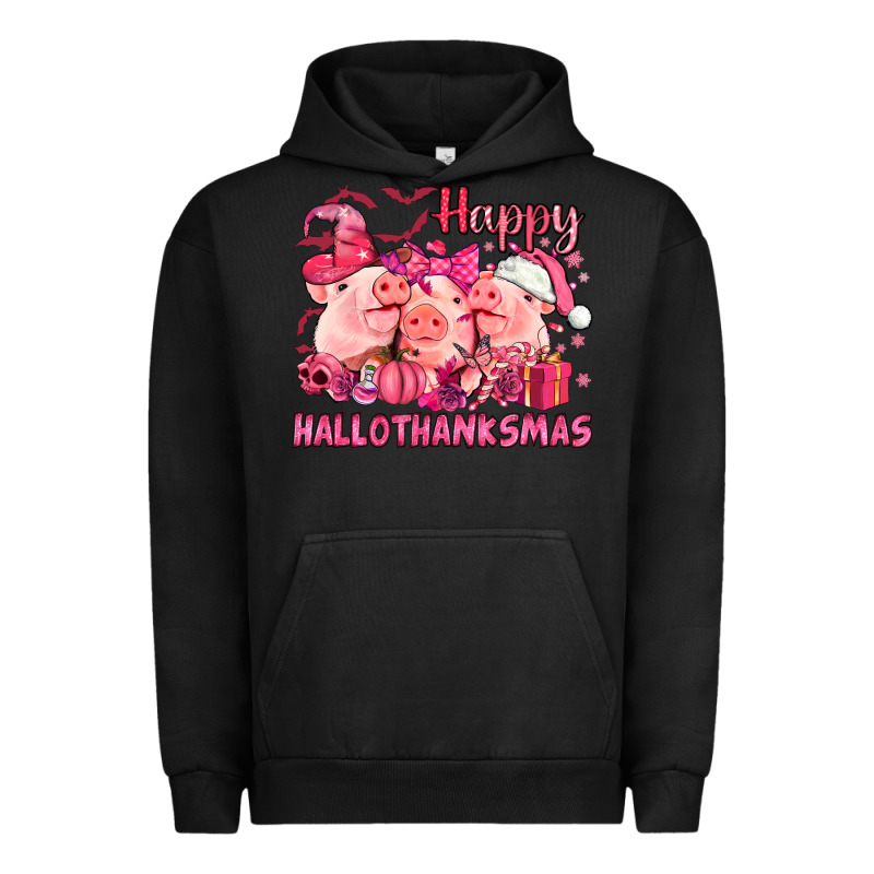 Happy Hallothanksmas Pigs Pink Urban Hoodie by NancyCooperArtShop | Teevron