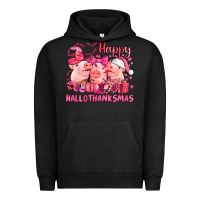 Pigment Black Happy Hallothanksmas Pigs pink Urban Hoodie - NancyCooperArtShop