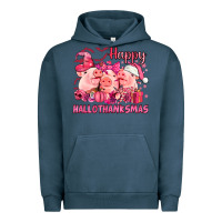 Pigment Midnight Navy Happy Hallothanksmas Pigs pink Urban Hoodie - NancyCooperArtShop