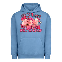 Pigment Pebble Blue Happy Hallothanksmas Pigs pink Urban Hoodie - NancyCooperArtShop