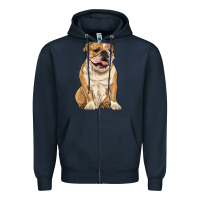 Navy english bulldog Zipper Hoodie - RanaPortraitStore