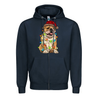 Navy christmas bulldog Zipper Hoodie - RanaPortraitStore
