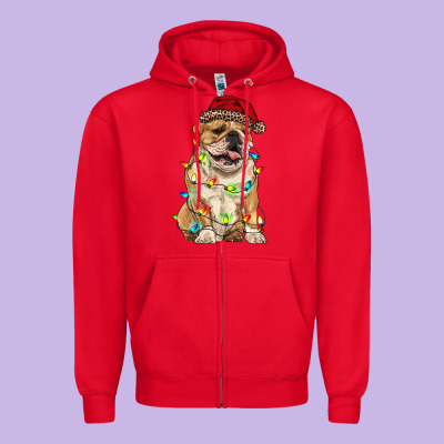 Christmas Bulldog Zipper Hoodie Designed By Ranaportraitstore
