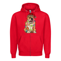 Red christmas bulldog Zipper Hoodie - RanaPortraitStore