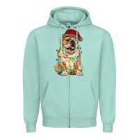 Seafoam christmas bulldog Zipper Hoodie - RanaPortraitStore