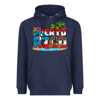 Navy puerto rico and flowers with frog Heavyweight Hoodie - AdoDesignShop