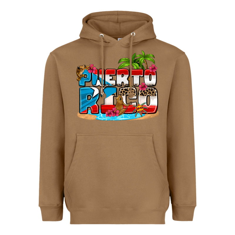 Puerto Rico And Flowers With Frog Heavyweight Hoodie by AdoDesignShop | Teevron