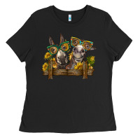 Black 2 donkeys with sunflowers Ladies Tee - BarkalooDesign