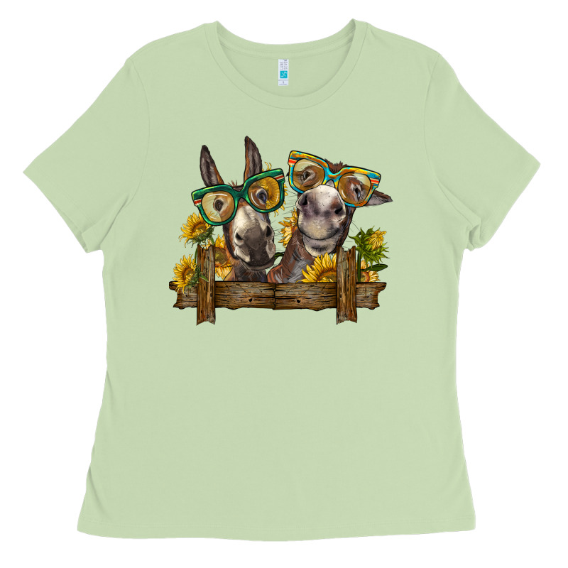 2 Donkeys With Sunflowers Ladies Tee by BarkalooDesign | Teevron