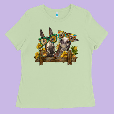 2 Donkeys With Sunflowers Ladies Tee Designed By Barkaloodesign