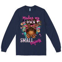 Navy minding my own small business afro messy bun Long Sleeve Tee - texasbilliewilder